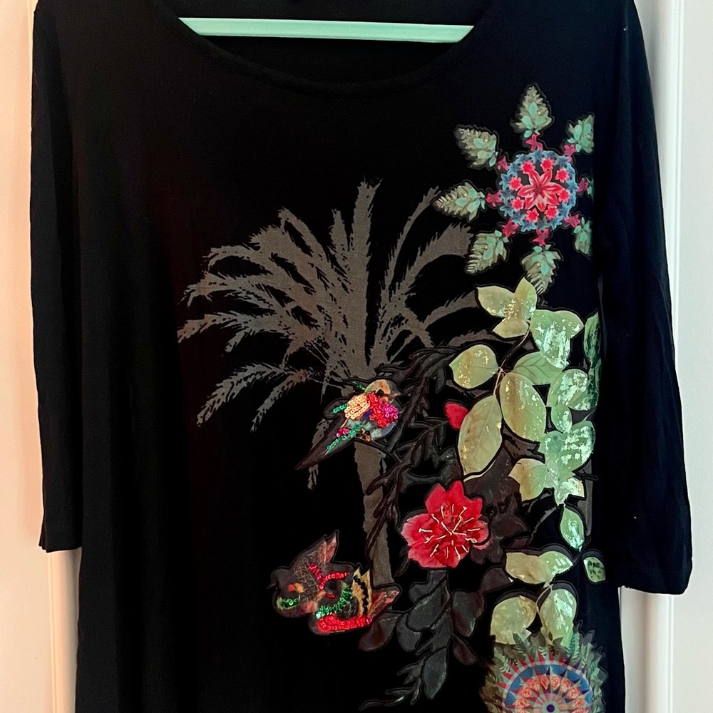 Desigual Black Floral Embroidered Women’s Top